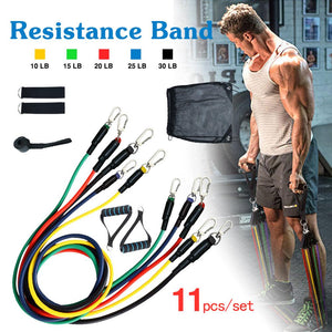 11 Pcs Resistance Band Set Yoga Pilates Abs Exercise Fitness Gym Workout Set With Elastic Tube, Door Anchor, Ankle Straps, And Handles For Weight Loss Or Stretch