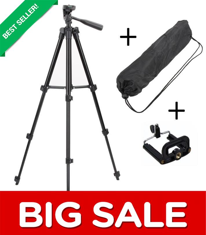 3120 - Tripod Camera Stand With Mobile Holder - Black