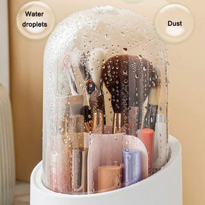 360° Degree Rotating Makeup Brush Holder with Dustproof Lid | Cosmetic Brush Case | Countertop Brushes Holder