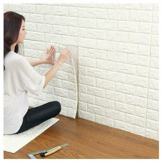 Pack of 3 3D Brick Stone Wall Sticker Self-Adhesive Foam Wallpaper Panels Room Decal 70x77cm