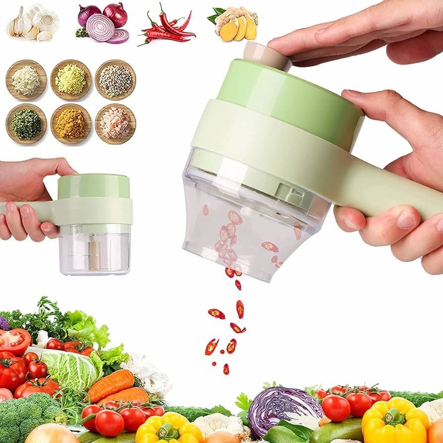 4 in 1 Handheld Electric Vegetable Cutter, USB Rechargeable Vegetable Cutter Slicer