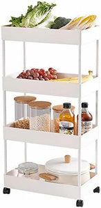 4 Layer Plastic Rolling Utility Cart Slide Out Narrow Kitchen Storage Trolley Rack with Caster Wheels, Storage Shelves Space Saving Home Storage Organizer Racks