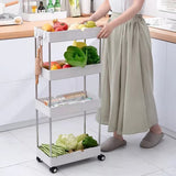 4 Layer Plastic Rolling Utility Cart Slide Out Narrow Kitchen Storage Trolley Rack with Caster Wheels, Storage Shelves Space Saving Home Storage Organizer Racks