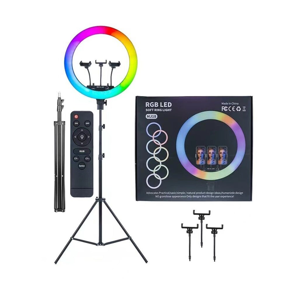 45cm RGB Ring Light 18 inch with 7ft Tripod Stand for Phone Camera iPad Selfie Live Stream YouTube TikTok Video Shooting Best Lighting Atmosphere Ringlight (18 inch)