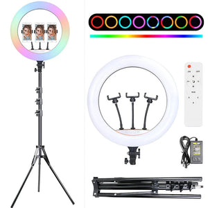 45cm RGB Ring Light 18 inch with 7ft Tripod Stand for Phone Camera iPad Selfie Live Stream YouTube TikTok Video Shooting Best Lighting Atmosphere Ringlight (18 inch)