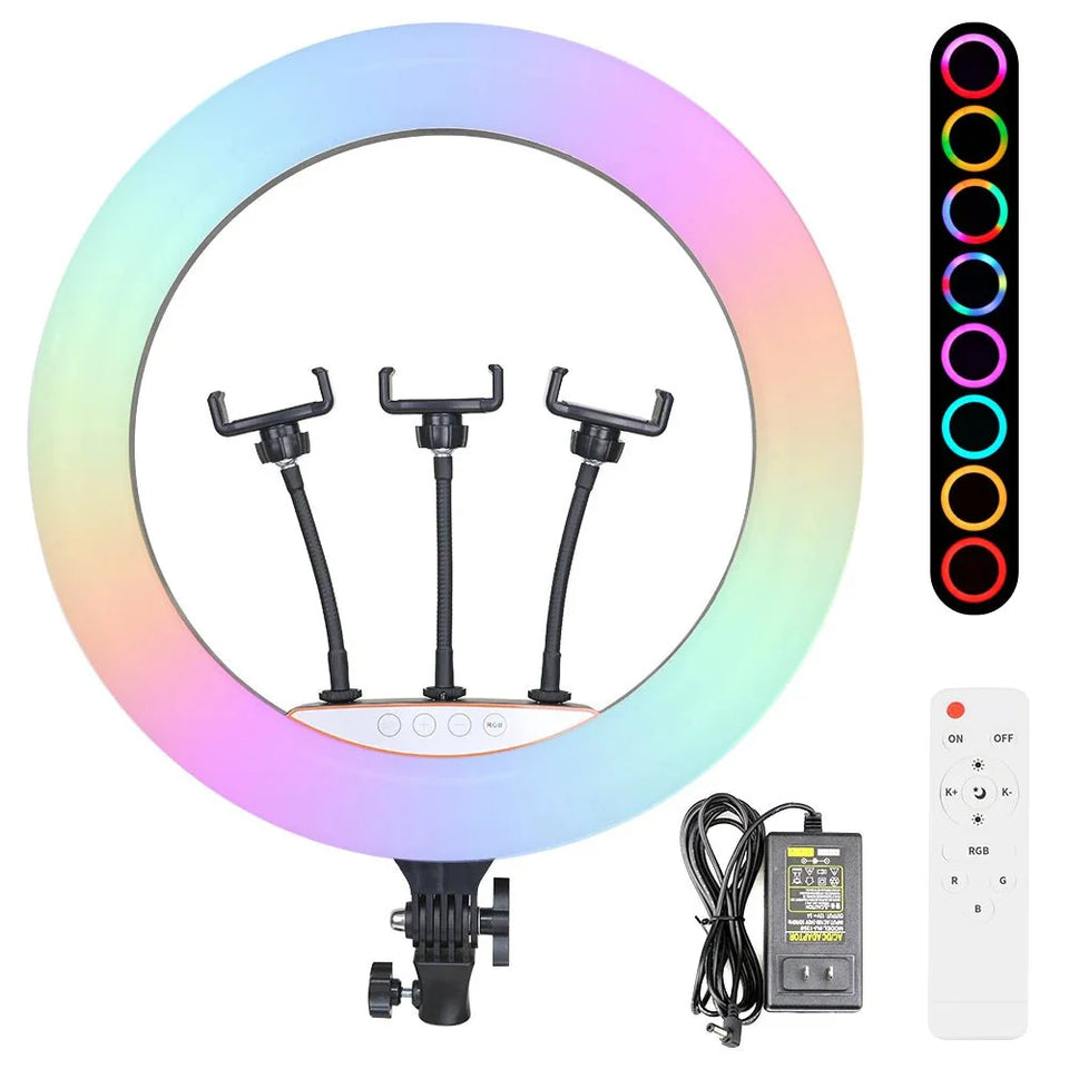 45cm RGB Ring Light 18 inch with 7ft Tripod Stand for Phone Camera iPad Selfie Live Stream YouTube TikTok Video Shooting Best Lighting Atmosphere Ringlight (18 inch)