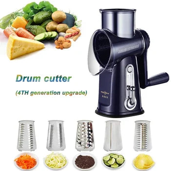 New 3 in 1 Vegetable Cutter, Multifunctional Vegetable Slicer, Drum Slicer for Kitchen - 3 in 1 Rotary Cheese Grater Slicer and Peeler - Manual Hand Cutter - Drum Grater Machine kaddu kash