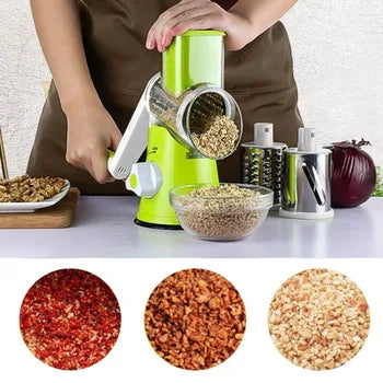 New 3 in 1 Vegetable Cutter, Multifunctional Vegetable Slicer, Drum Slicer for Kitchen - 3 in 1 Rotary Cheese Grater Slicer and Peeler - Manual Hand Cutter - Drum Grater Machine kaddu kash