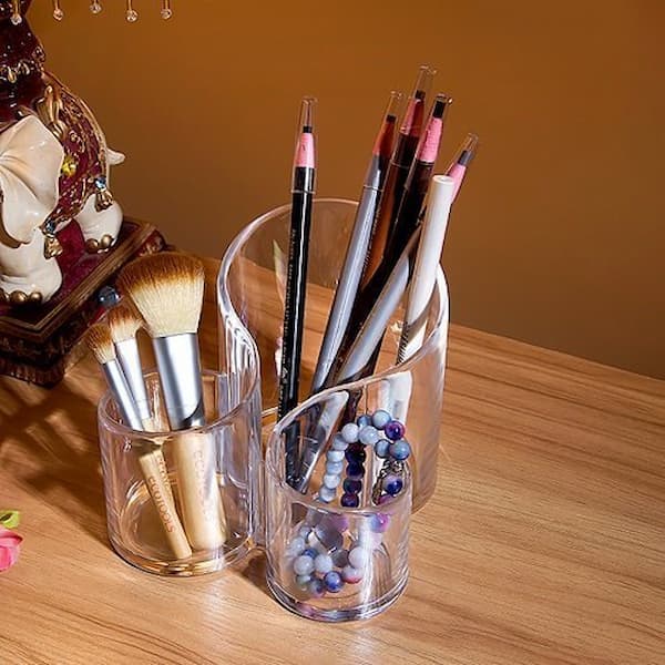 Cosmetic Makeup Organizer Acrylic Makeup And Brush Holder, Wavy Acrylic Makeup Brush and Cosmetic Holder