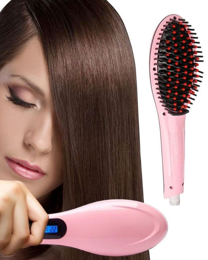 FAST HQT-906 - Electric Hair Straightener Brush - Pink