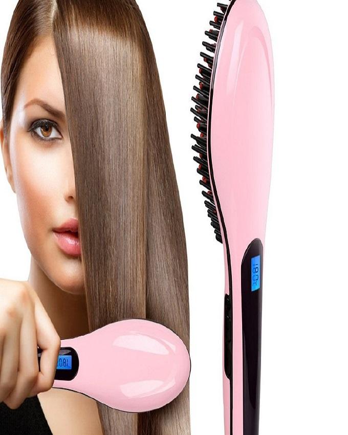 FAST HQT-906 - Electric Hair Straightener Brush - Pink