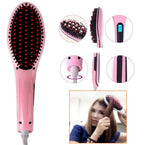 FAST HQT-906 - Electric Hair Straightener Brush - Pink