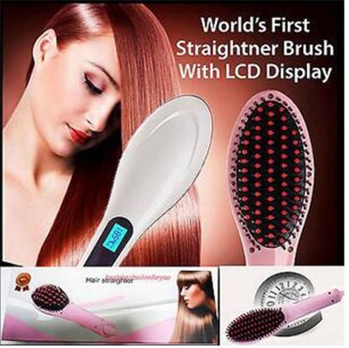 FAST HQT-906 - Electric Hair Straightener Brush - Pink