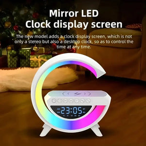 G Lamp Speaker With Digital Clock, RGB Multifunction Wireless Charger Alarm Clock Speaker, Home Decor Smart Lamp