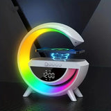 G Lamp Speaker With Digital Clock, RGB Multifunction Wireless Charger Alarm Clock Speaker, Home Decor Smart Lamp