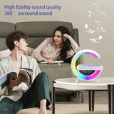 G Lamp Speaker With Digital Clock, RGB Multifunction Wireless Charger Alarm Clock Speaker, Home Decor Smart Lamp