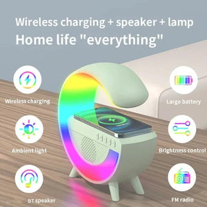 G500 LED Wireless Charging Bluetooth Speaker Smart Table Night Light BT Music Player Phone Wireless Charging RGB Desk Lamp without Clock