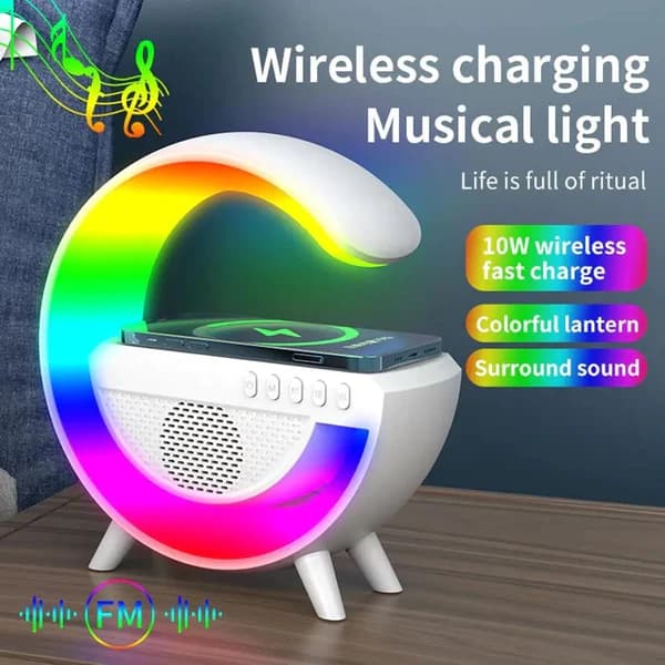 G500 LED Wireless Charging Bluetooth Speaker Smart Table Night Light BT Music Player Phone Wireless Charging RGB Desk Lamp without Clock