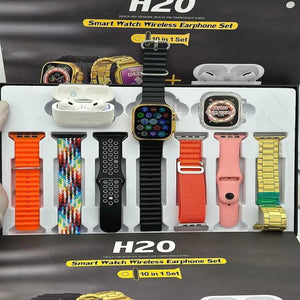 H20 Ultra Smart Watch 10 IN 1  with Earbud 7 Straps With 1 Watch Case