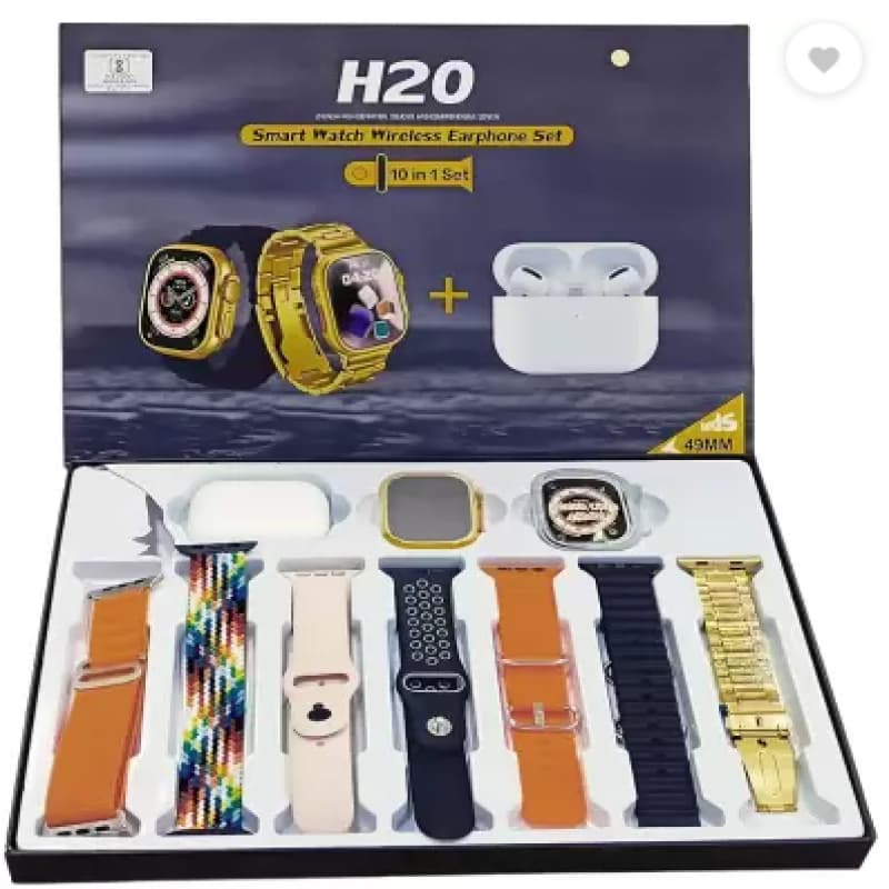 H20 Ultra Smart Watch 10 IN 1  with Earbud 7 Straps With 1 Watch Case