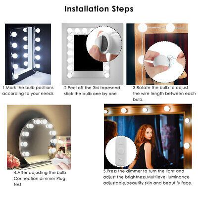 Hollywood Style LED Vanity Mirror Lights Kit with 10 Dimmable Bulbs For Makeup Dressing Fixture Strip For Makeup Mirror Vanity Table Set