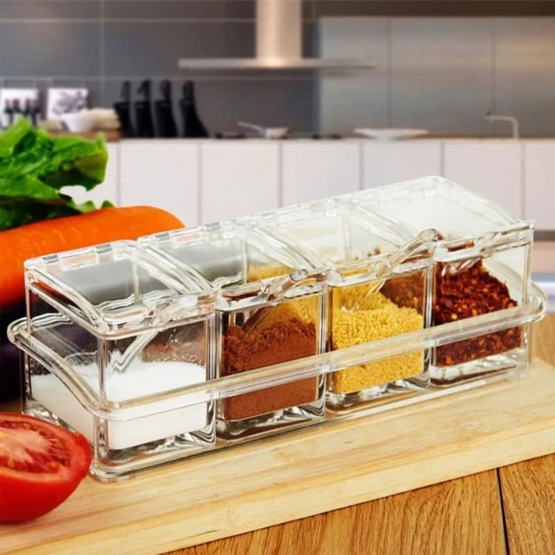 Crystal Spice Box / Masala Box / 4-in-1 Seasoning Storage box