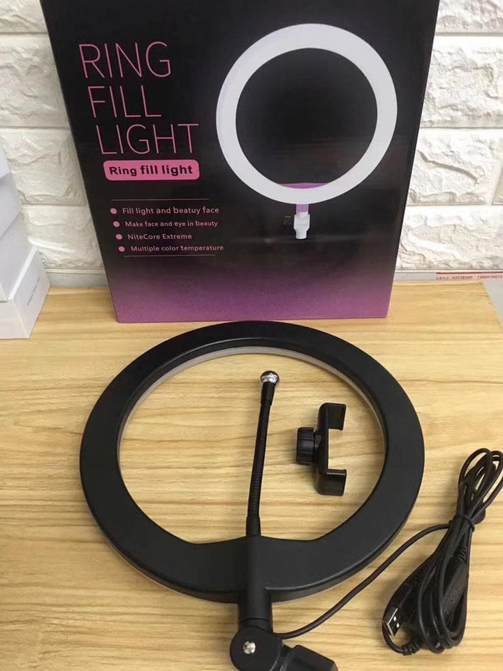 10 inch / 26cm RingLight (STAND IS NOT INCLUDED) With Phone Holder & 3 Shades of Colours Only Ring light For Video Making Selfie Ring Light Photography Dimmable Makeup 26cm Ring Light Video Live 12w 5500k LED