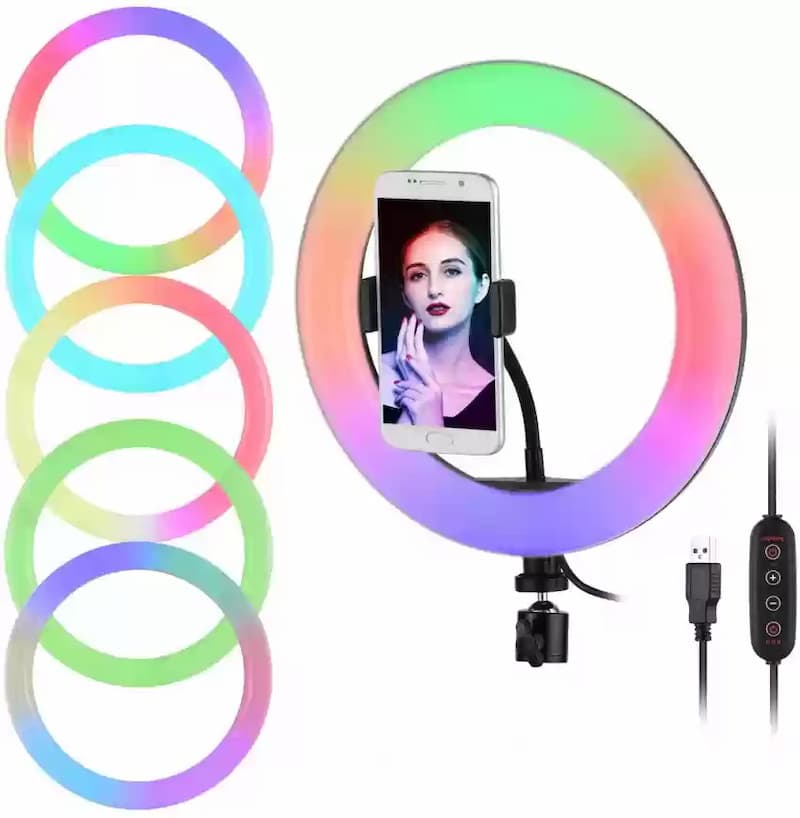 MJ26 10 Inch RGB Led Ring Light With PHONE HOLDER (STAND IS NOT INCLUDED) Circle Ring Selfie Led Photographic Studio Light For Youtube Live Show