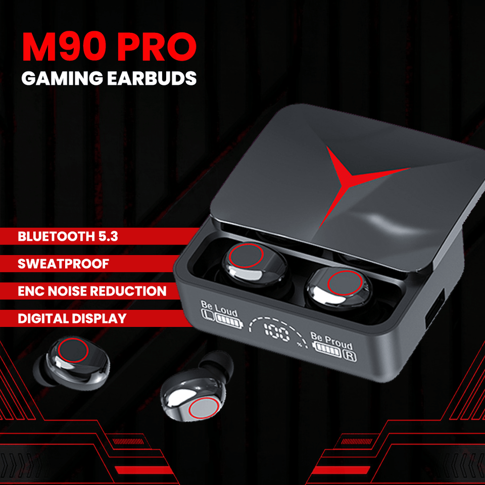 M90 Pro TWS Wireless Bluetooth 5.2 Earphones Gaming Noise Canceling Earbuds HiFi Stereo Music Headsets Waterproof Sport Handfree Headphones with Touch Control LED Charging Case