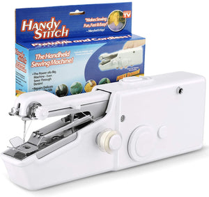 Mini Portable Handy Sewing Machine - Handheld Electric Stitch Household Tool for Kids Clothing, Fabric, Home & Travel Use | White Color - Battery-Powered (4 AA Batteries Not Included) - Adult Easy Hand Sewing Needlework Fabrics & Clothes - Handy Stapler