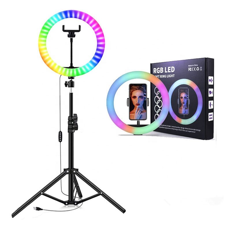 MJ33 RGB LED Soft Ring Light 33CM With 7ft Tripod Stand & Phone Holder USB Plug for tiktok youtube vlogging makeup