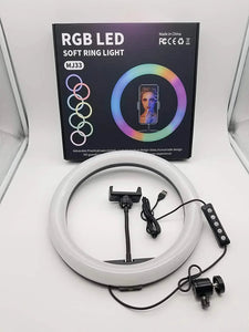 MJ33 RGB LED Soft Ring Light 33CM With 7ft Tripod Stand & Phone Holder USB Plug for tiktok youtube vlogging makeup