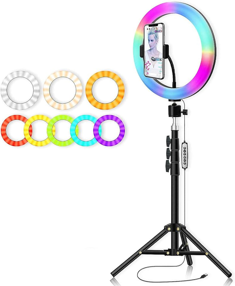 MJ33 RGB LED Soft Ring Light 33CM With 7ft Tripod Stand & Phone Holder USB Plug for tiktok youtube vlogging makeup