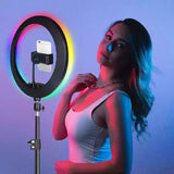 MJ33 RGB LED Soft Ring Light 33CM With 7ft Tripod Stand & Phone Holder USB Plug for tiktok youtube vlogging makeup