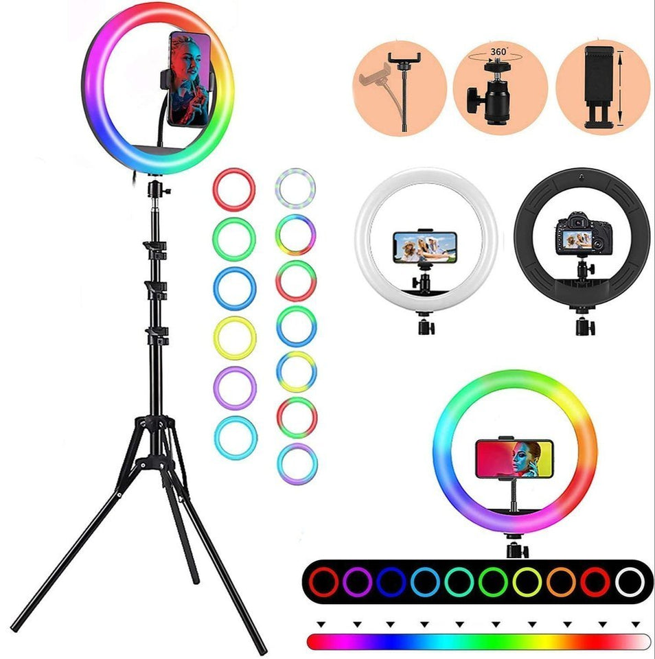 MJ36 14 inch 36cm RGB soft RIng Light with 7.5ft Tripod stand Circle Photography lighting for Tiktok, youtube , vlog, makeup etc