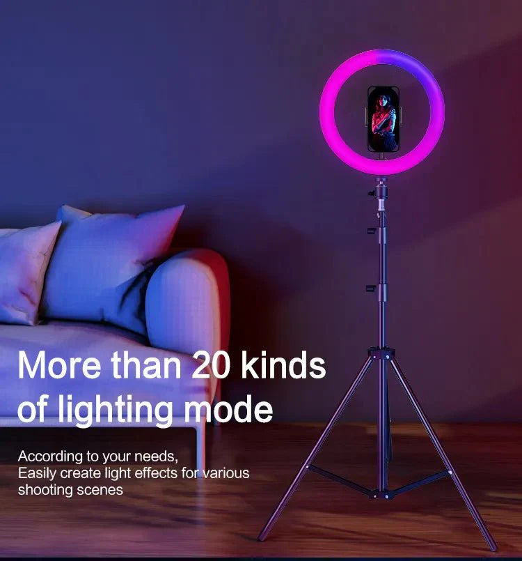 MJ36 14 inch 36cm RGB soft RIng Light with 7.5ft Tripod stand Circle Photography lighting for Tiktok, youtube , vlog, makeup etc