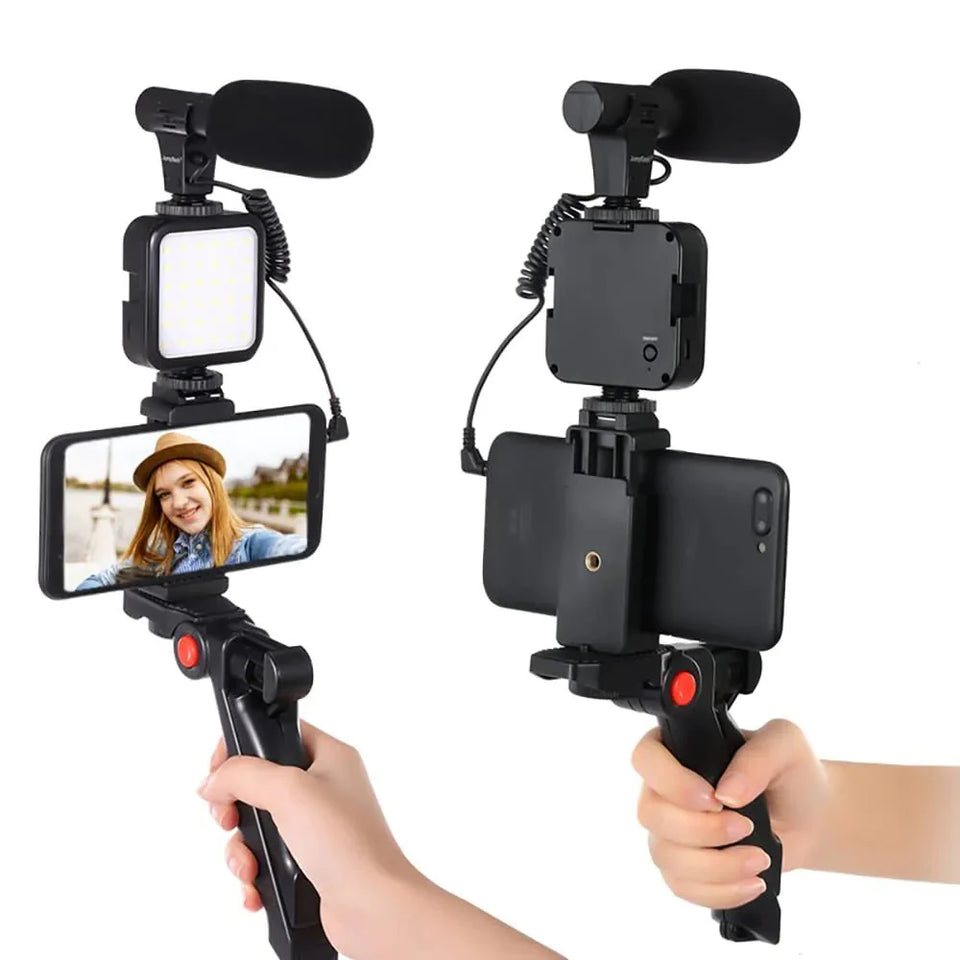 Mobile Vlogging Kit Video Making kit, with tripod stand, Microphone, Led Light, Mobile Holder ALL IN ONE VLOGGING Kit Tripod Shoot Video Making Vlogging Kit Tripod with Remote