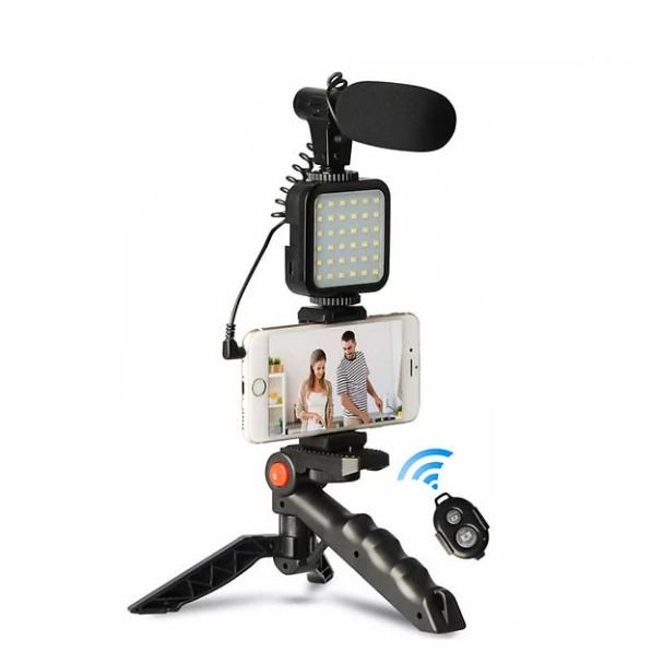 Mobile Vlogging Kit Video Making kit, with tripod stand, Microphone, Led Light, Mobile Holder ALL IN ONE VLOGGING Kit Tripod Shoot Video Making Vlogging Kit Tripod with Remote