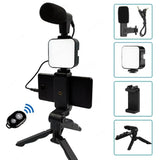 Mobile Vlogging Kit Video Making kit, with tripod stand, Microphone, Led Light, Mobile Holder ALL IN ONE VLOGGING Kit Tripod Shoot Video Making Vlogging Kit Tripod with Remote