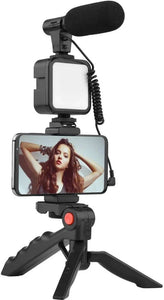 Mobile Vlogging Kit Video Making kit, with tripod stand, Microphone, Led Light, Mobile Holder ALL IN ONE VLOGGING Kit Tripod Shoot Video Making Vlogging Kit Tripod with Remote