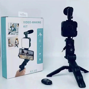 Mobile Vlogging Kit Video Making kit, with tripod stand, Microphone, Led Light, Mobile Holder ALL IN ONE VLOGGING Kit Tripod Shoot Video Making Vlogging Kit Tripod with Remote