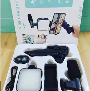 Mobile Vlogging Kit Video Making kit, with tripod stand, Microphone, Led Light, Mobile Holder ALL IN ONE VLOGGING Kit Tripod Shoot Video Making Vlogging Kit Tripod with Remote