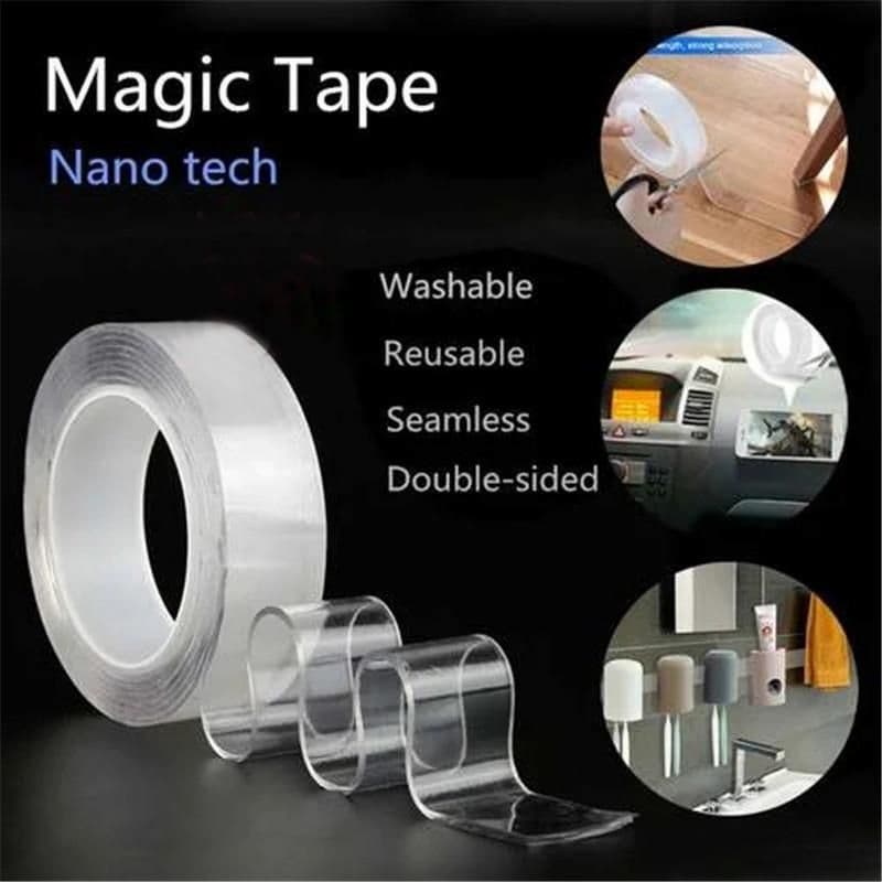 Combo of 2 Nano Double Sided Tape Transparent - Washable Silicon Transparent Tape - 3 Meter