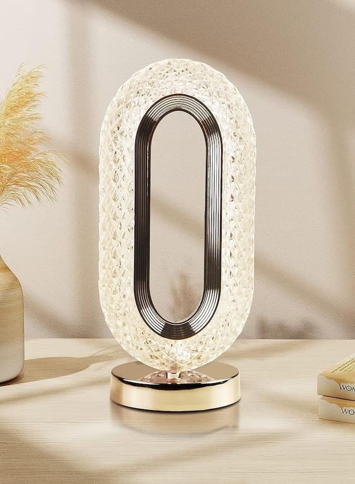 New Luxury Oval Shaped Crystal Table Lamp With 3 Colors Touch Control Rechargeable