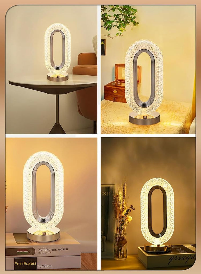 New Luxury Oval Shaped Crystal Table Lamp With 3 Colors Touch Control Rechargeable