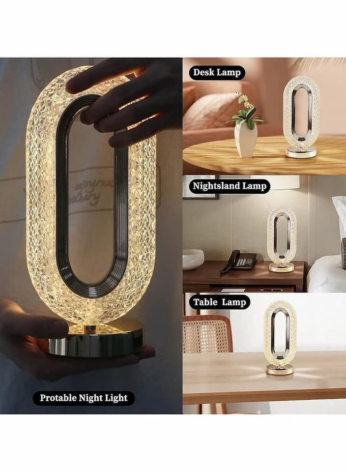 New Luxury Oval Shaped Crystal Table Lamp With 3 Colors Touch Control Rechargeable