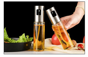 Pack of 2 Oil Sprayer Stainless Steel Transparent Glass Oil Spray Bottle