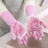 Reusable Silicone Magic Washing Gloves Pair with Scrubber for Kitchen, Bathroom, Car, Pet and Multipurpose Cleaning and Washing