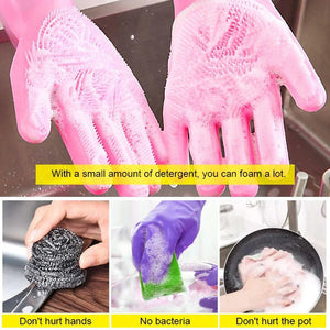 Reusable Silicone Magic Washing Gloves Pair with Scrubber for Kitchen, Bathroom, Car, Pet and Multipurpose Cleaning and Washing