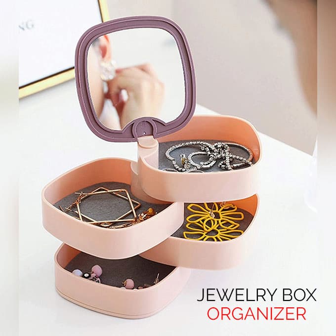 Rotating Jewelry Organizer 360° Storage Box 4 Layers Portable Travel Jewellery Holder Jewellery Accessory Organizer